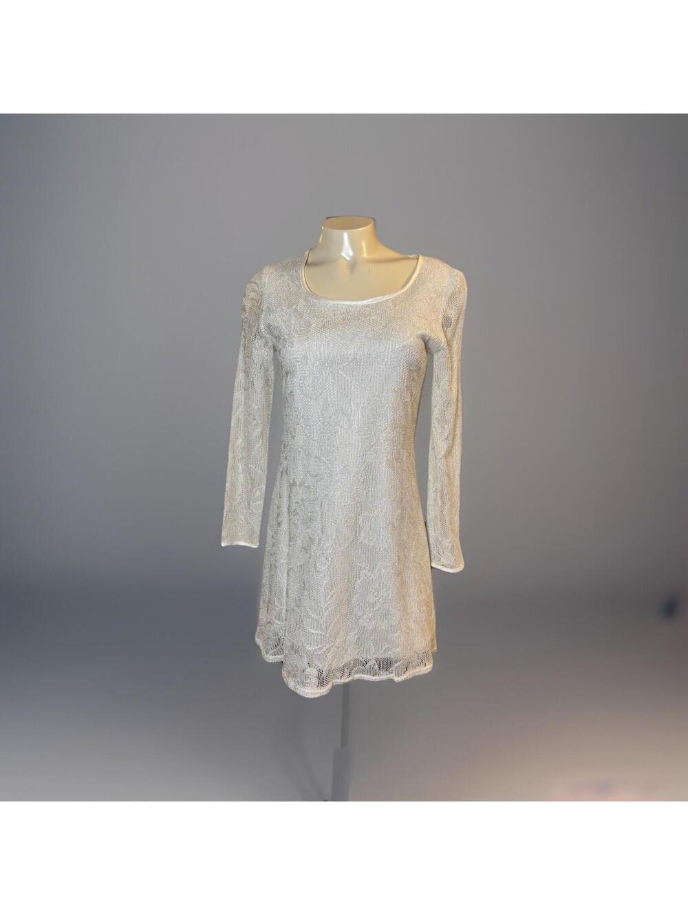 House of Harlow 1960 Dress Womens Small Ivory Ruffle Crochet Pointelle Knit Mini